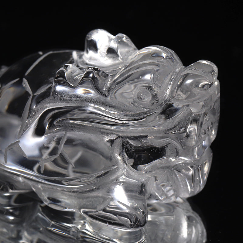 水晶＜ブラジル産＞　龍亀(ロングイ)　彫り物　約横27～33×縦46～50×高25～35mm [co-g3390]