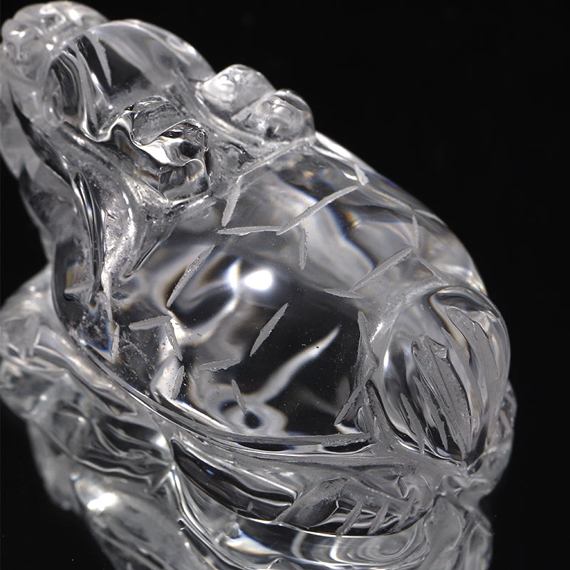 水晶＜ブラジル産＞　龍亀(ロングイ)　彫り物　約横27～33×縦46～50×高25～35mm [co-g3390]
