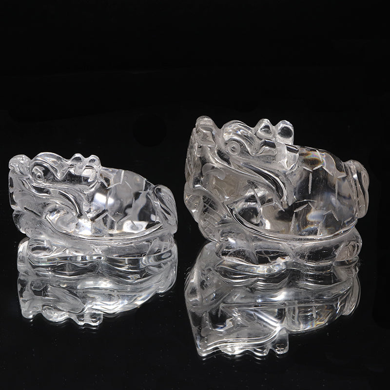 水晶＜ブラジル産＞　龍亀(ロングイ)　彫り物　約横27～33×縦46～50×高25～35mm [co-g3390]