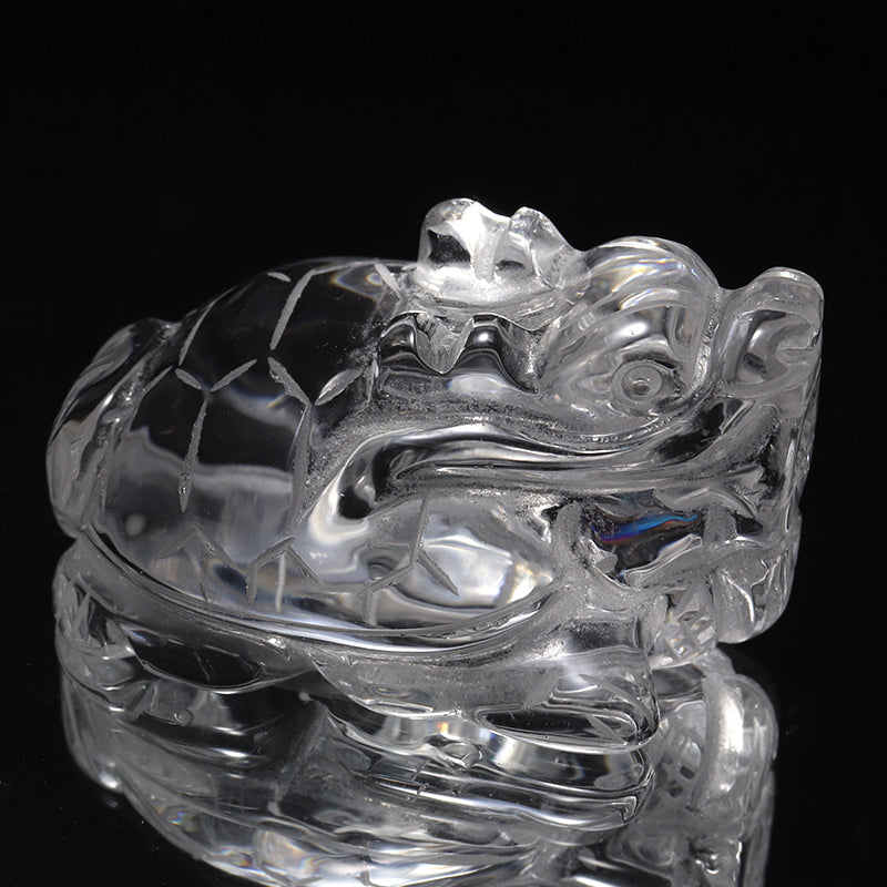 水晶＜ブラジル産＞　龍亀(ロングイ)　彫り物　約横27～33×縦46～50×高25～35mm [co-g3390]
