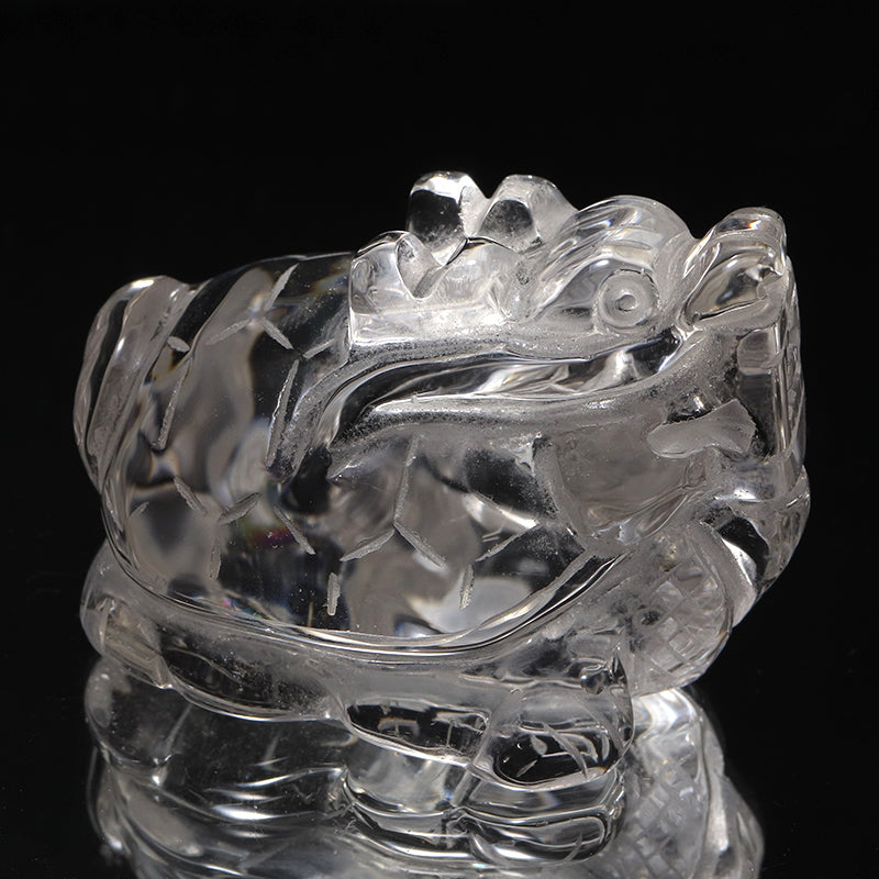 水晶＜ブラジル産＞　龍亀(ロングイ)　彫り物　約横27～33×縦46～50×高25～35mm [co-g3390]