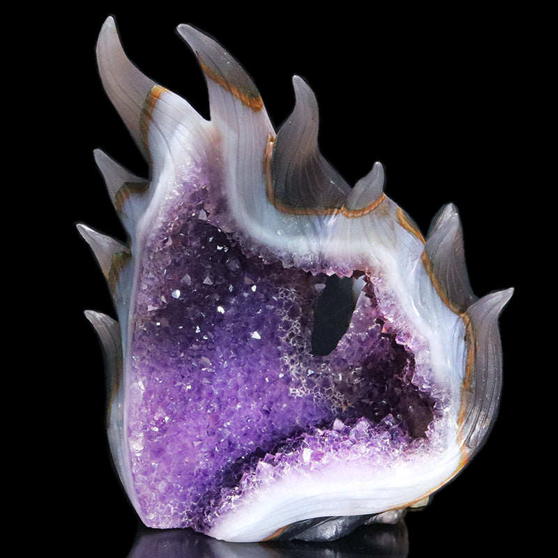 天然石アメジストの九尾の狐　置物　彫物　NO.022115 動画】【一点物】 彫り物 アメジスト 九尾の狐 ブラジル産 [co