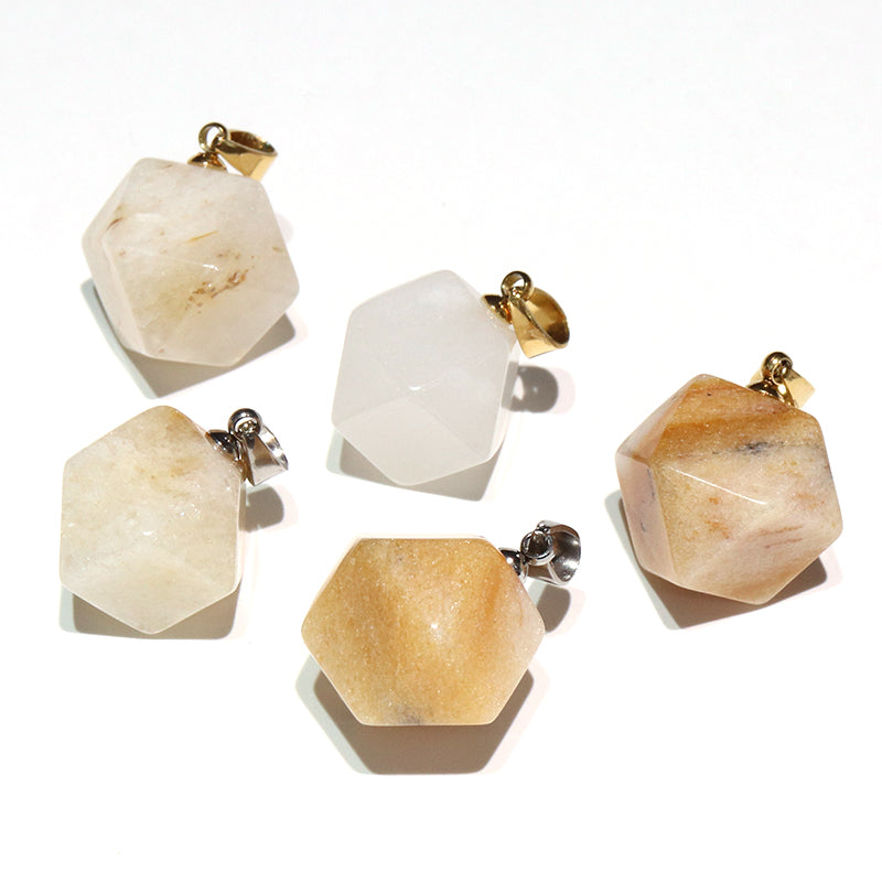 【日本銘石】14面体　約14～16mm　ペンダントトップ　ステンレス製  [co-g2314]