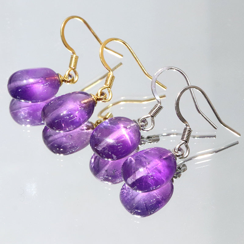 【対象商品10点以上ご購入で30％OFF/決済時に自動割引】アメジスト＜ウルグアイ産＞　タンブル型　約7～10mm×9～12mm　フック型ピアス　ステンレス製  [co-g2313]