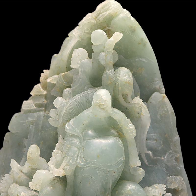 彫り物　浙江玉　七福神　中国産　台付き  [co-g0434]