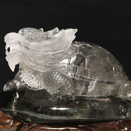 【動画】ガーデンクォーツ＜ブラジル産＞　龍亀(ロングイ)　台付き　彫り物　置物　全3種類  [co-g2320]