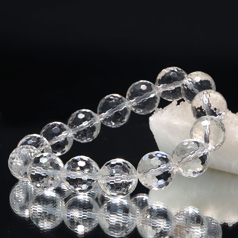 ブレス　天然水晶＜ブラジル産＞　山梨研磨　128面ハンドカット　約14mm  [co-g1427]
