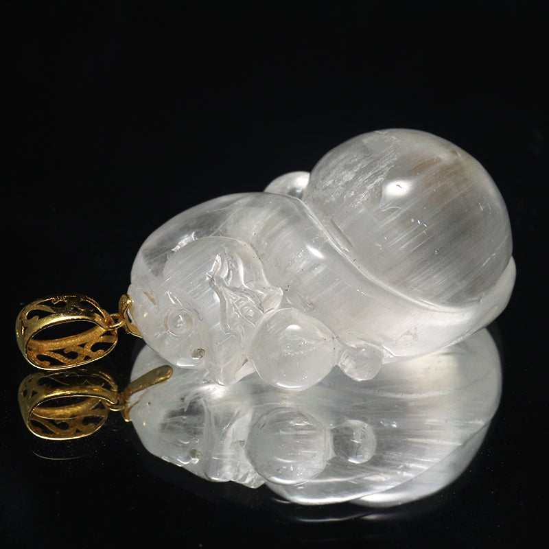 【一点物】ペンダントトップ　ニードルイントパーズ＜ブラジル産＞　蛇×瓢箪　約18mm×約27mm　K18　ゴールド [co-g1438]