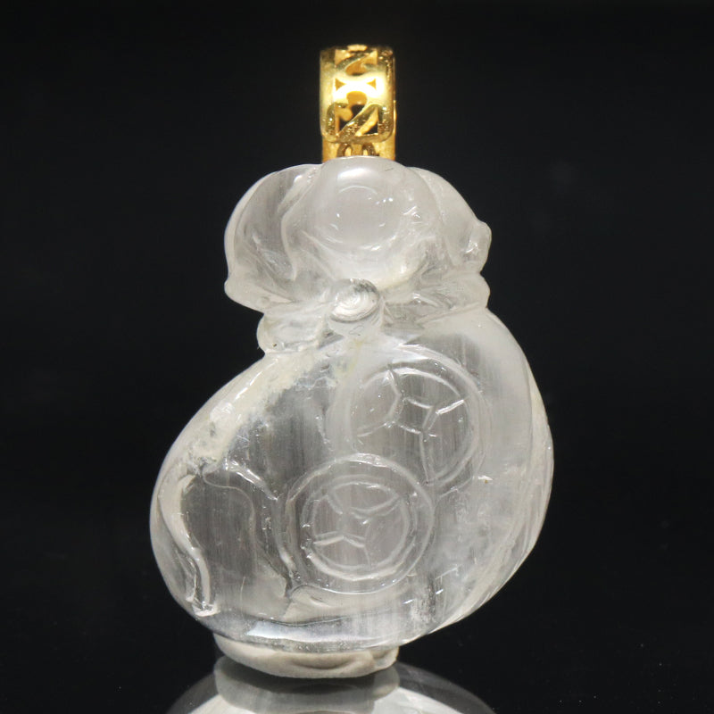 【一点物】ペンダントトップ　ニードルイントパーズ＜ブラジル産＞　宝袋×古銭　約17mm×約21mm　K18　ゴールド [co-g1439]