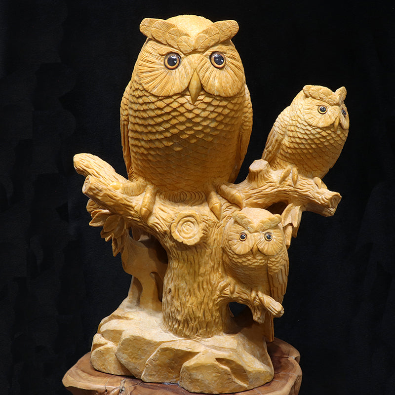 【動画】黄玉(イエロージャスパー)＜中国産＞　フクロウ　彫物　約33×31×86cm  [co-g2349]