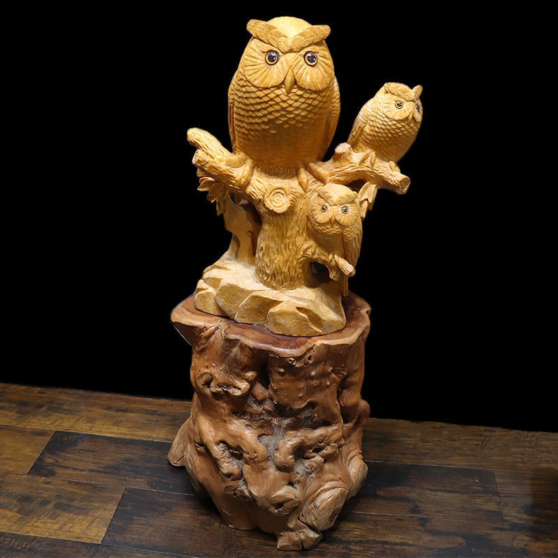 【動画】黄玉(イエロージャスパー)＜中国産＞　フクロウ　彫物　約33×31×86cm  [co-g2349]