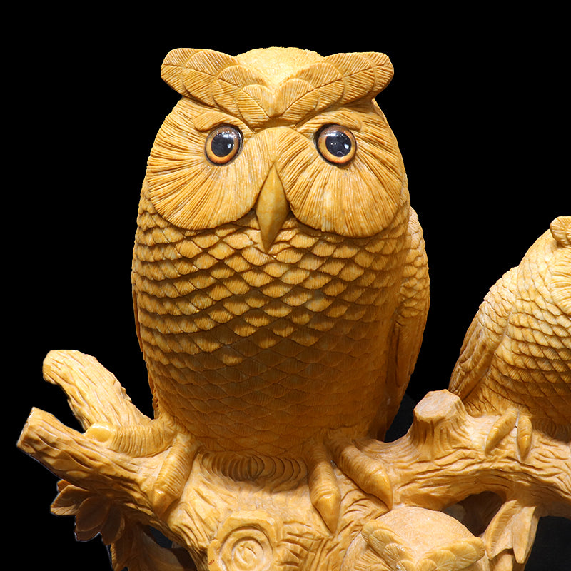 【動画】黄玉(イエロージャスパー)＜中国産＞　フクロウ　彫物　約33×31×86cm  [co-g2349]