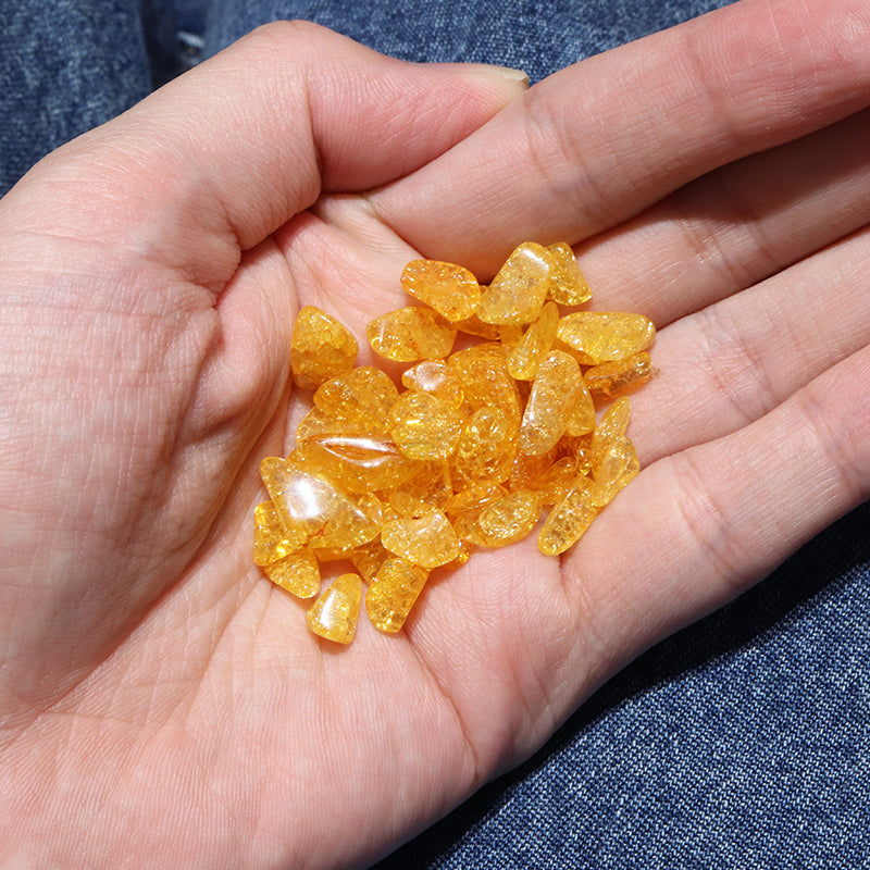 砾石，爆炸石英，裂纹石英，约 7 毫米至 12 毫米，黄色，约 1 千克 [gr-g1088]