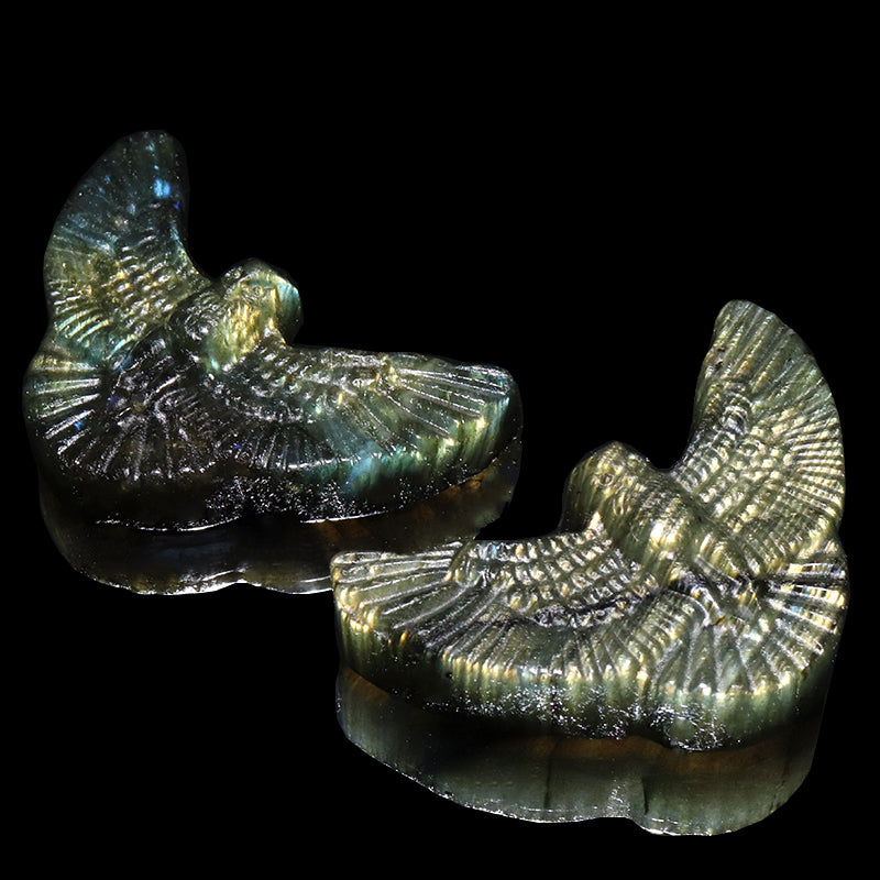 ラブラドライト＜マダガスカル産＞　フクロウ　約横50×縦33×高11mm　彫物 [co-g3487]