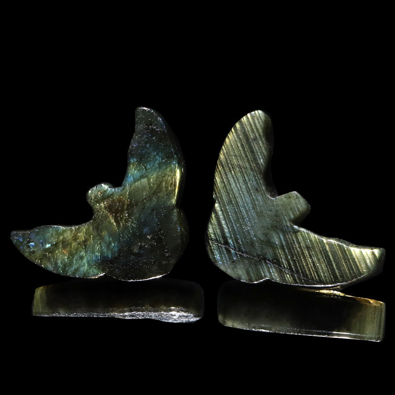 ラブラドライト＜マダガスカル産＞　フクロウ　約横50×縦33×高11mm　彫物 [co-g3487]