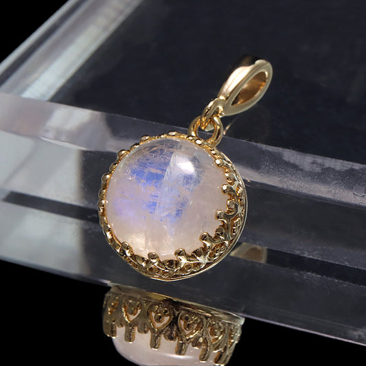 【5/31まで6月誕生石20％OFF(決済時に自動割引)】【対象商品10点以上ご購入で30％OFF/決済時に自動割引】ペンダントトップ　ムーンストーン＜スリランカ産＞　丸約12mm　ステンレス　K18メッキ　日本製　ケース付き  [co-g0551]
