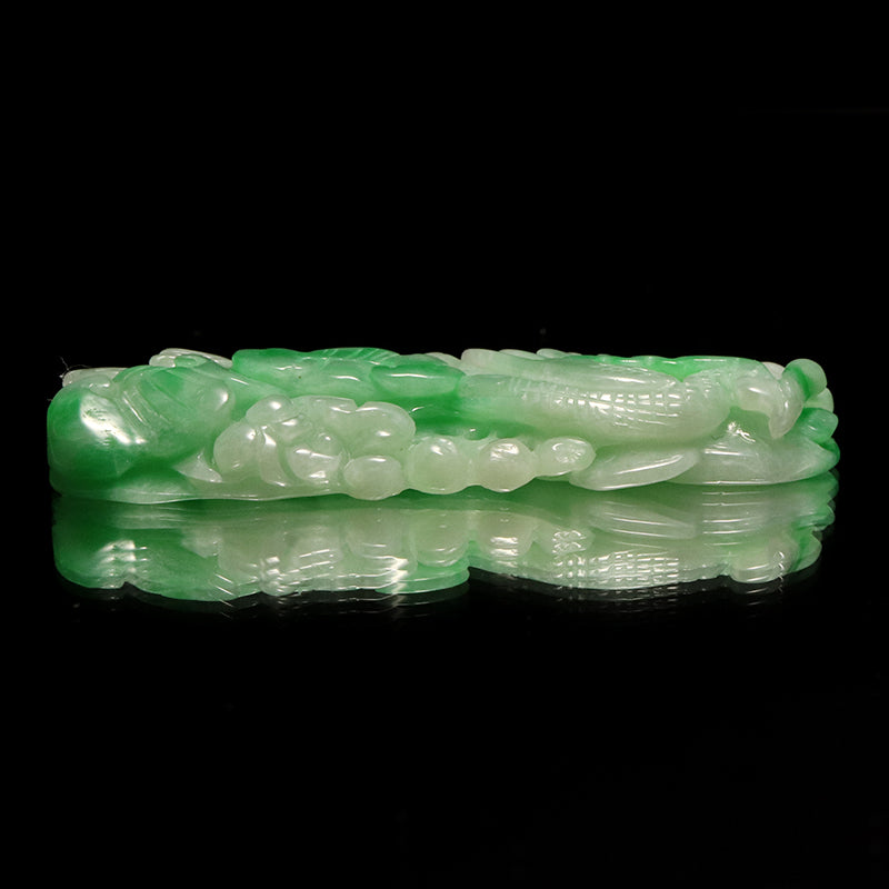 本翡翠＜ミャンマー産＞　鳳凰　約18×55mm　穴あり　ペンダントトップ [co-g2865]