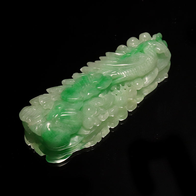 本翡翠＜ミャンマー産＞　鳳凰　約18×55mm　穴あり　ペンダントトップ [co-g2865]