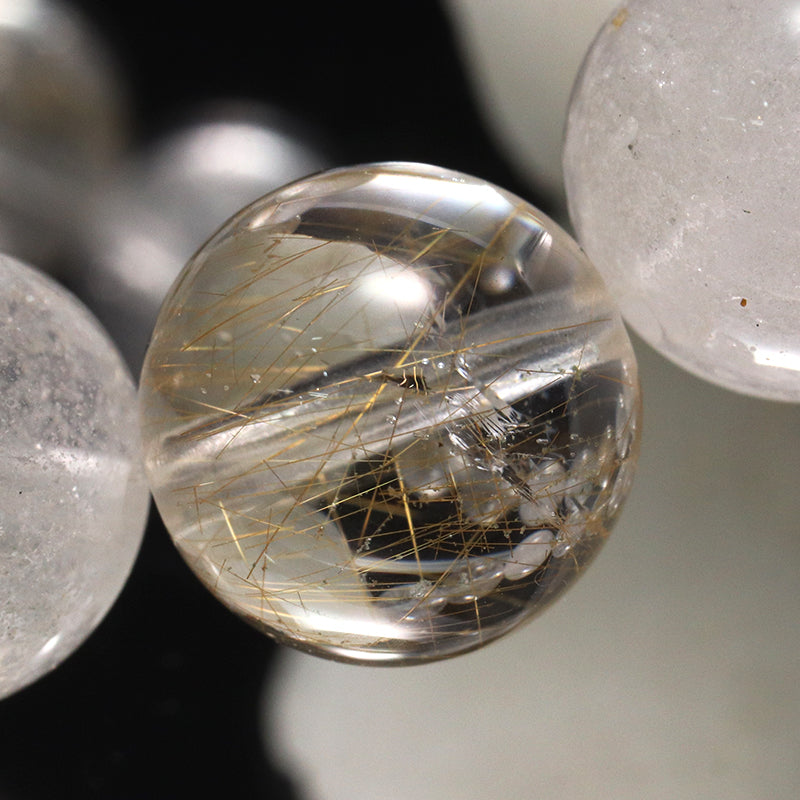 ルチル入りマニハール水晶＜インド/マニハール地方産＞　ヒマラヤ水晶　ブレス　丸  [co-g2378]