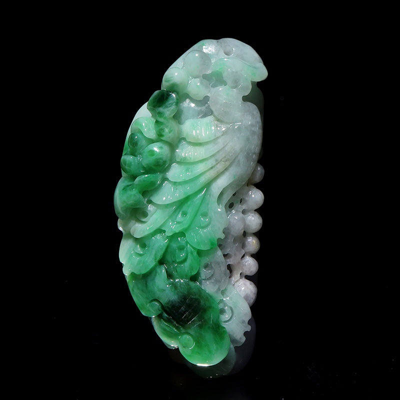 本翡翠＜ミャンマー産＞　鳳凰　約19×45mm　穴あり　ペンダントトップ [co-g2869]