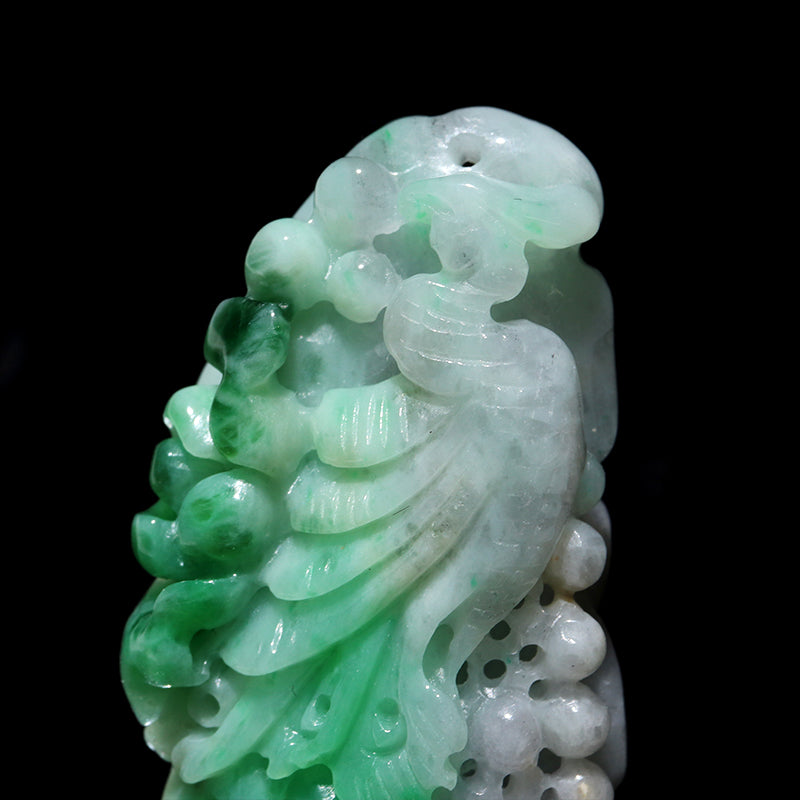 本翡翠＜ミャンマー産＞　鳳凰　約19×45mm　穴あり　ペンダントトップ [co-g2869]