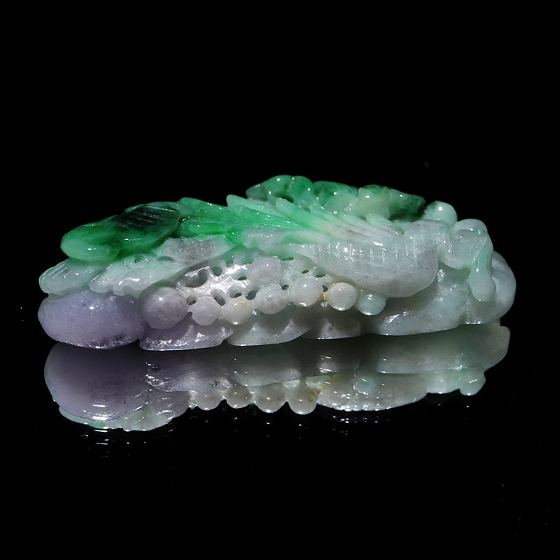 本翡翠＜ミャンマー産＞　鳳凰　約19×45mm　穴あり　ペンダントトップ [co-g2869]