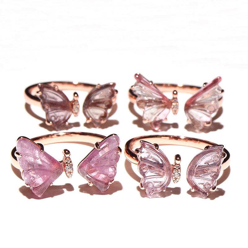 トルマリン＜ブラジル産＞ 　蝶々　約14～15×9～10mm　指輪・リング　Silver925　ピンクゴール　ランダム発送 [co-g2877]