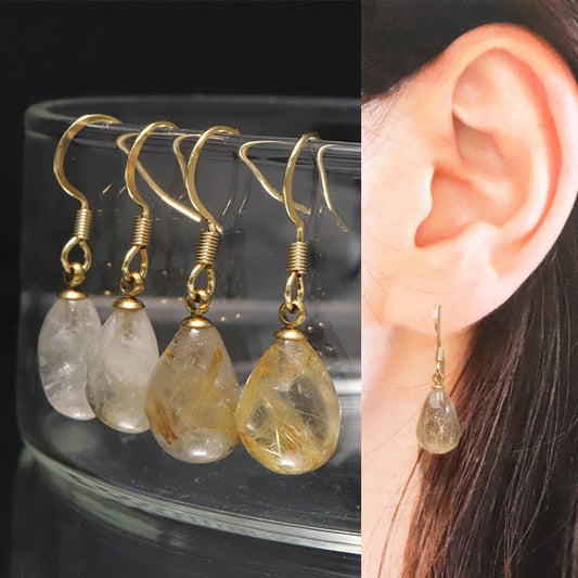 【対象商品10点以上ご購入で30％OFF/決済時に自動割引】ピアス　ルチルクォーツ＜ブラジル産＞　フック型　ステンレス製　ゴールド　ランダム発送  [co-g1916]