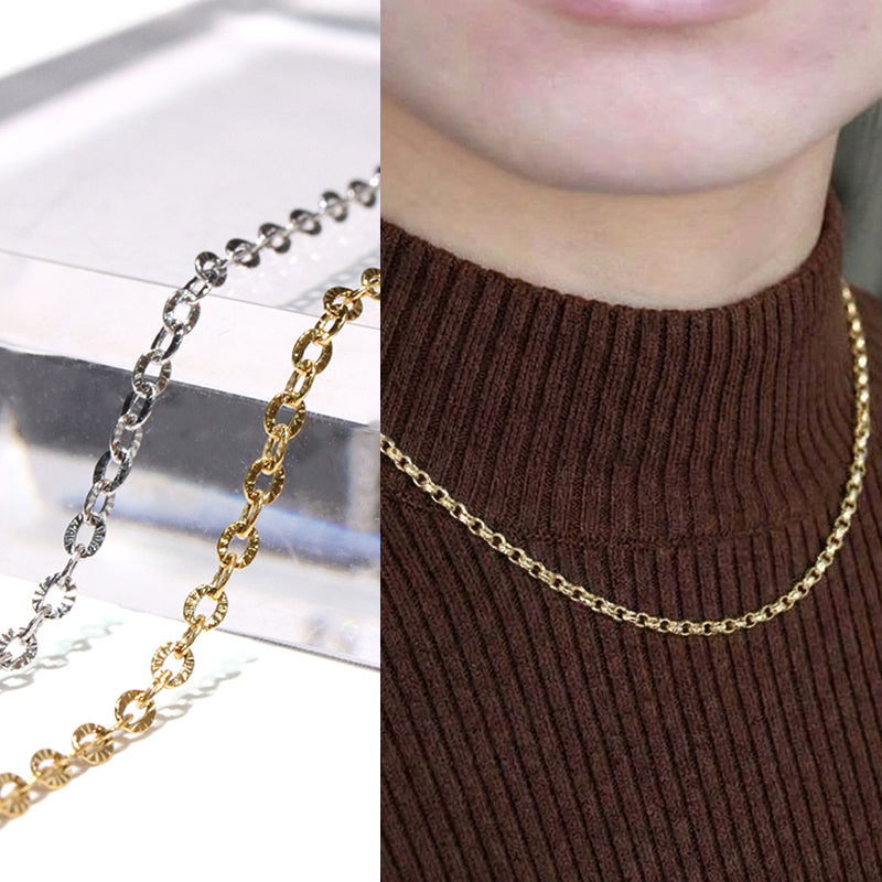 ネックレス　模様入りアズキ　スライドボール付き　サージカルステンレス製  [co-g1889]