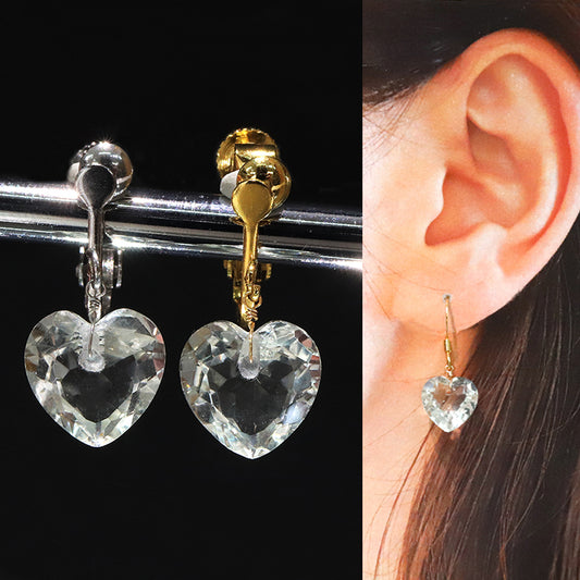 イヤリング　グリーンアメジスト　ハートカット型　ネジバネ式　ステンレス製  [co-g2226]