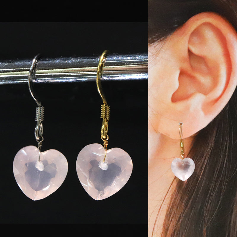 ピアス　ローズクォーツ　ハートカット型　フック型　ステンレス製  [co-g2233]