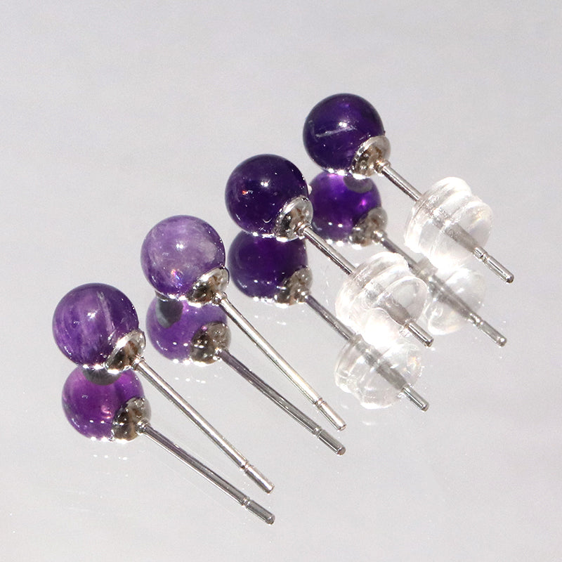 【対象商品10点以上ご購入で30％OFF/決済時に自動割引】ピアス　アメジスト＜ブラジル産＞　突き刺し型　丸約5mm　ステンレス製　シルバー  [co-g1643]