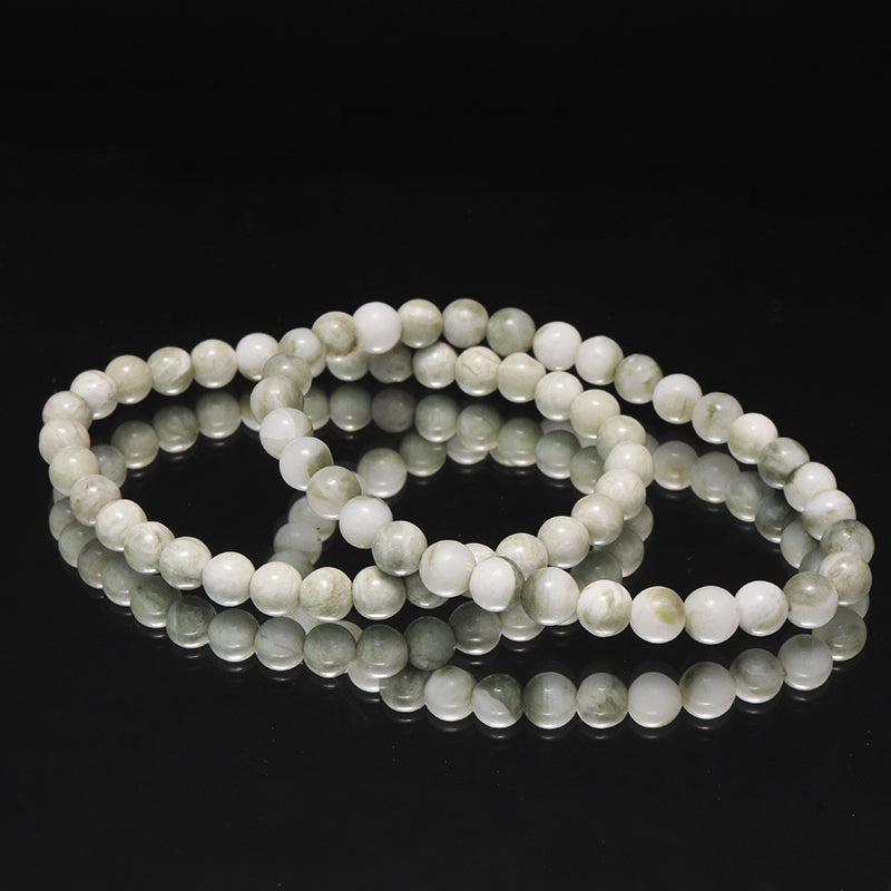 【日本銘石】ブレス　糸魚川翡翠＜新潟県産＞　白　丸約6mm　[co-g1645]