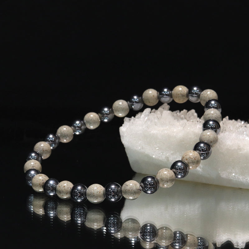 【ことほぎ】健康美ブレスレット　テラヘルツ×北投石(白、黄灰、黒、青、緑)　丸　全20種　日本製   [co-g1664]