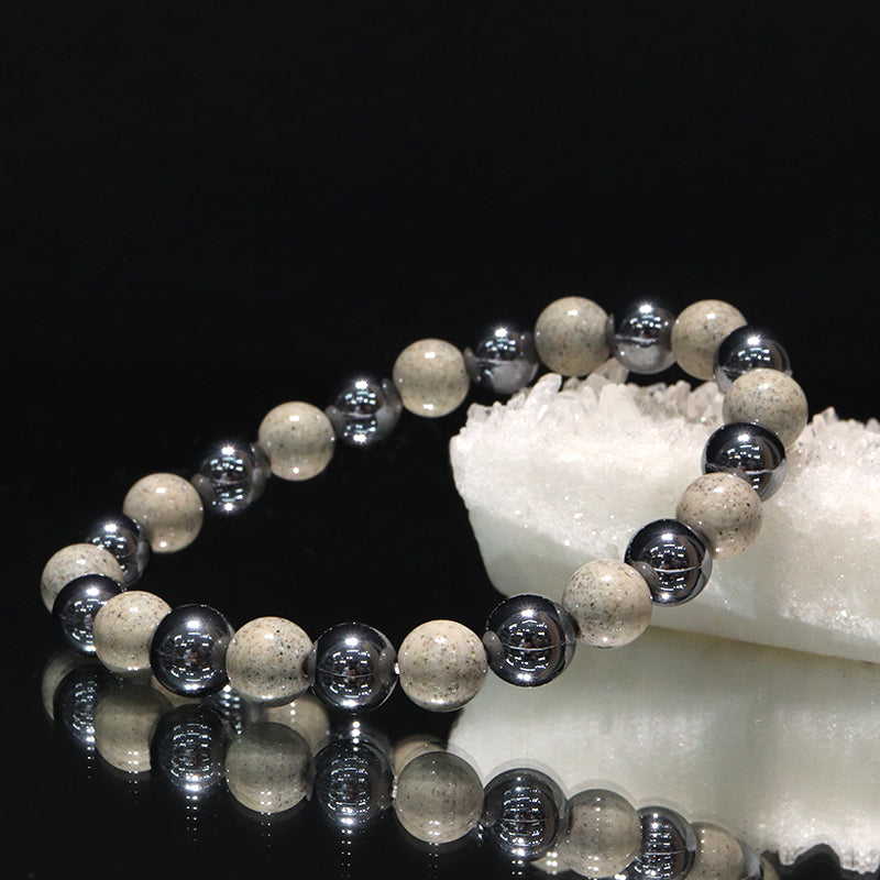 【ことほぎ】健康美ブレスレット　テラヘルツ×北投石(白、黄灰、黒、青、緑)　丸　全20種　日本製   [co-g1664]