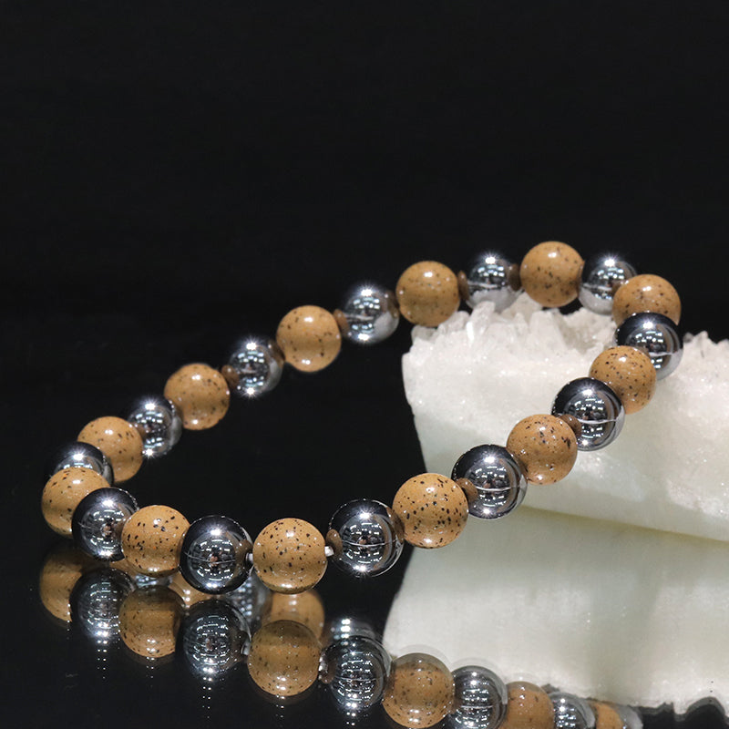 【ことほぎ】健康美ブレスレット　テラヘルツ×北投石(白、黄灰、黒、青、緑)　丸　全20種　日本製   [co-g1664]