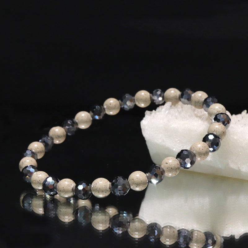 【ことほぎ】健康美ブレスレット　テラヘルツ×北投石(白、黄灰、黒、青、緑)　ミラーカット　全20種　日本製   [co-g1666]