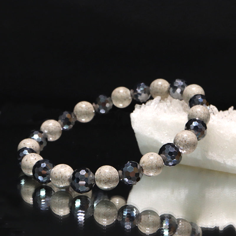 【ことほぎ】健康美ブレスレット　テラヘルツ×北投石(白、黄灰、黒、青、緑)　ミラーカット　全20種　日本製   [co-g1666]