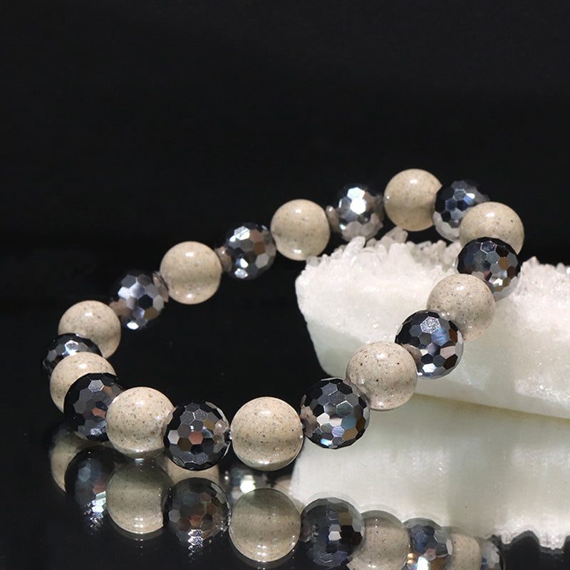 【ことほぎ】健康美ブレスレット　テラヘルツ×北投石(白、黄灰、黒、青、緑)　ミラーカット　全20種　日本製   [co-g1666]