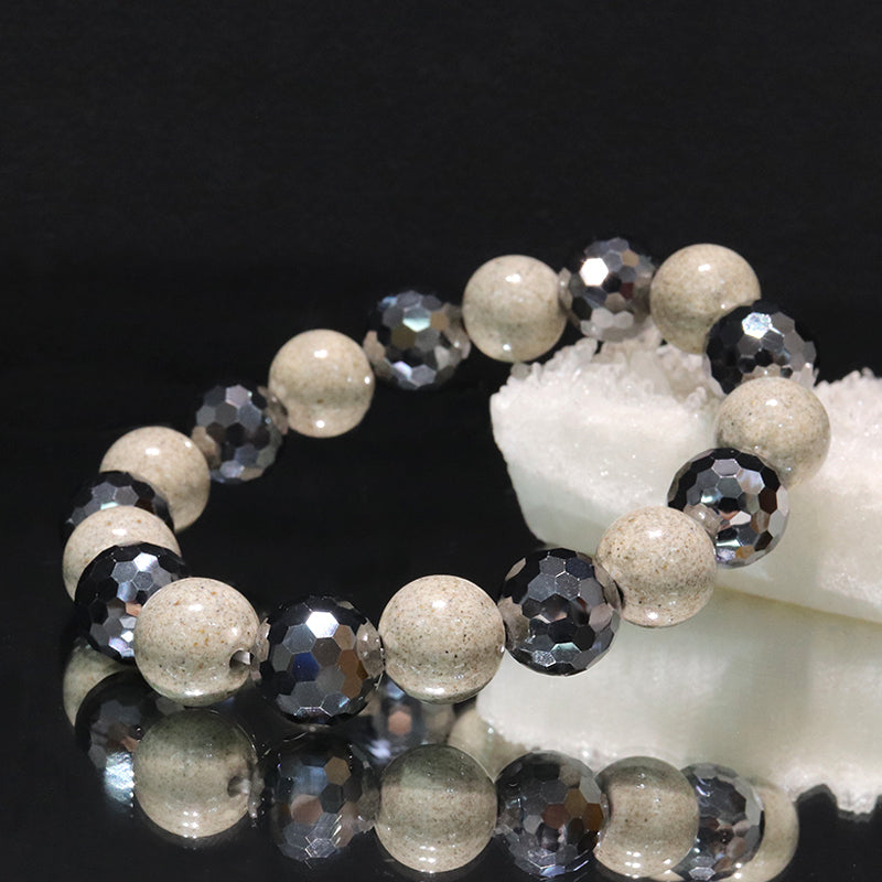 【ことほぎ】健康美ブレスレット　テラヘルツ×北投石(白、黄灰、黒、青、緑)　ミラーカット　全20種　日本製   [co-g1666]