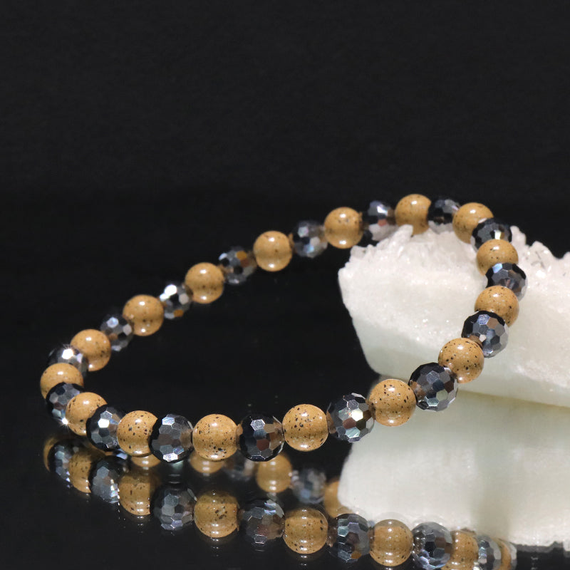 【ことほぎ】健康美ブレスレット　テラヘルツ×北投石(白、黄灰、黒、青、緑)　ミラーカット　全20種　日本製   [co-g1666]