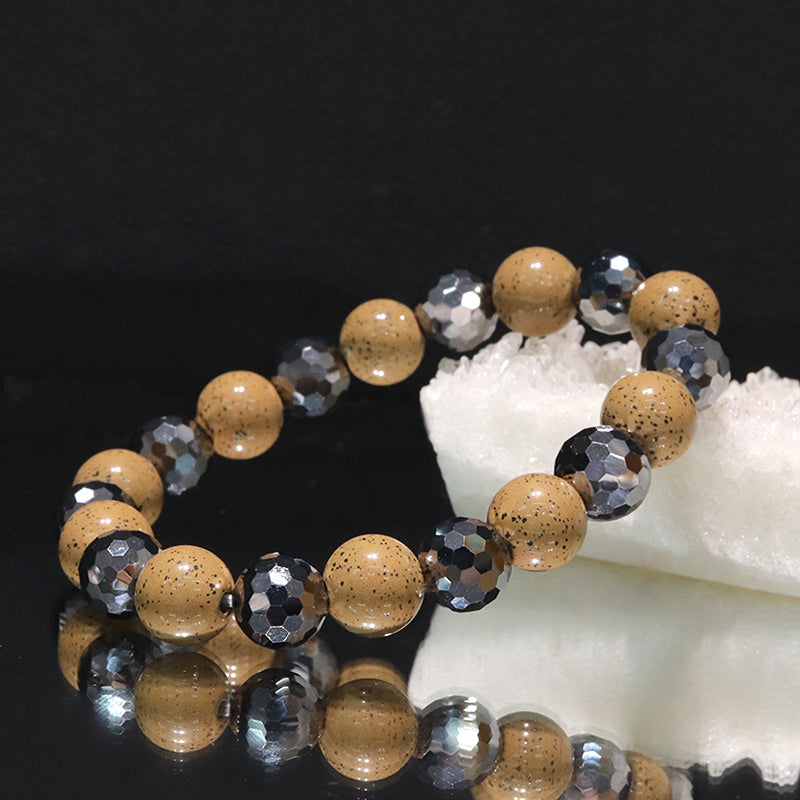 【ことほぎ】健康美ブレスレット　テラヘルツ×北投石(白、黄灰、黒、青、緑)　ミラーカット　全20種　日本製   [co-g1666]