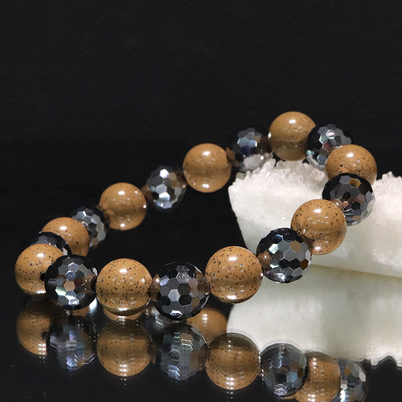 【ことほぎ】健康美ブレスレット　テラヘルツ×北投石(白、黄灰、黒、青、緑)　ミラーカット　全20種　日本製   [co-g1666]