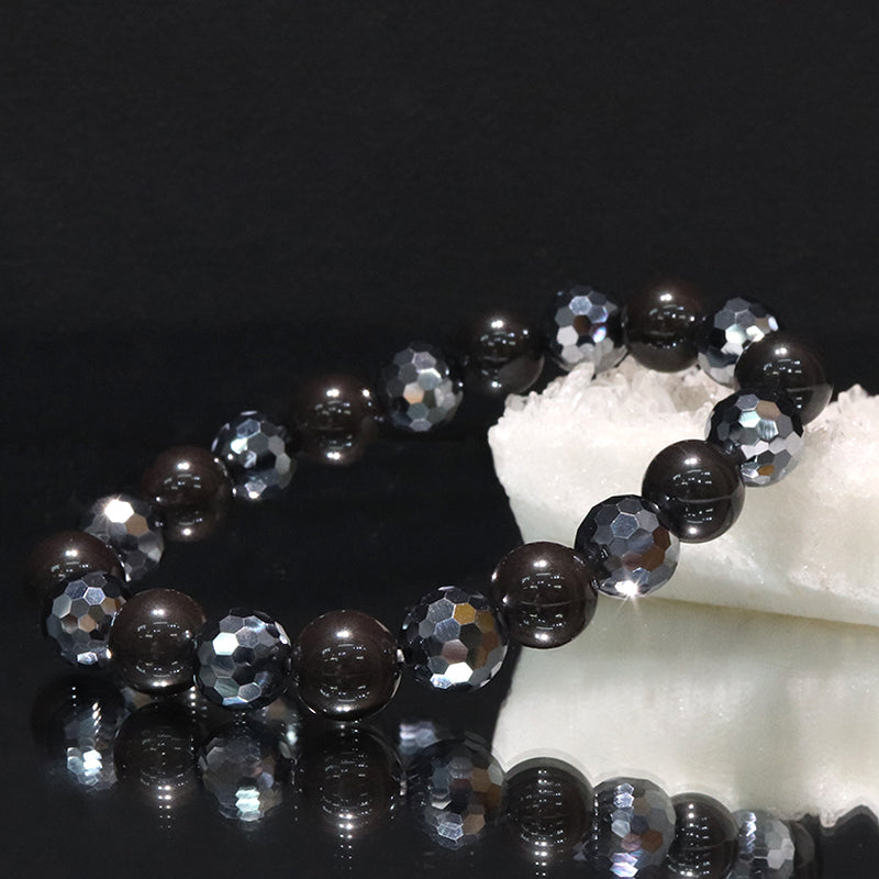 【ことほぎ】健康美ブレスレット　テラヘルツ×北投石(白、黄灰、黒、青、緑)　ミラーカット　全20種　日本製   [co-g1666]