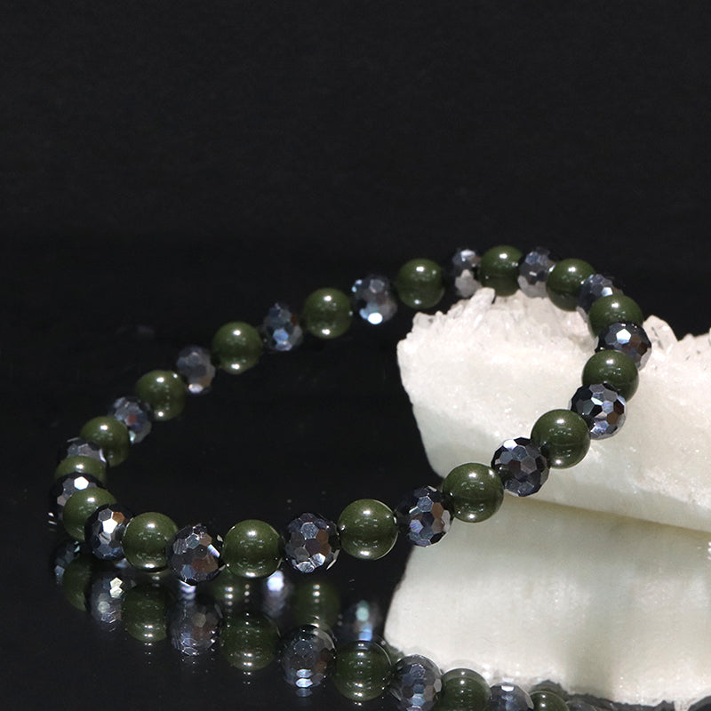 【ことほぎ】健康美ブレスレット　テラヘルツ×北投石(白、黄灰、黒、青、緑)　ミラーカット　全20種　日本製   [co-g1666]