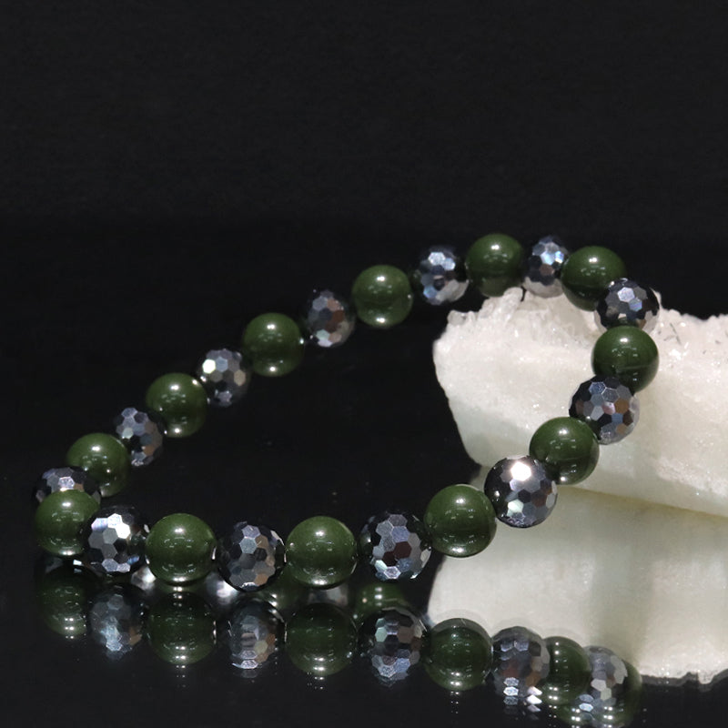 【ことほぎ】健康美ブレスレット　テラヘルツ×北投石(白、黄灰、黒、青、緑)　ミラーカット　全20種　日本製   [co-g1666]