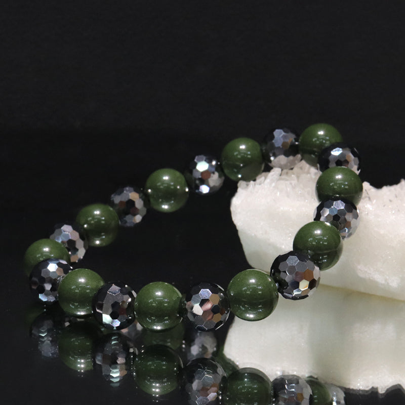 【ことほぎ】健康美ブレスレット　テラヘルツ×北投石(白、黄灰、黒、青、緑)　ミラーカット　全20種　日本製   [co-g1666]