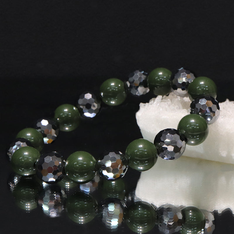 【ことほぎ】健康美ブレスレット　テラヘルツ×北投石(白、黄灰、黒、青、緑)　ミラーカット　全20種　日本製   [co-g1666]