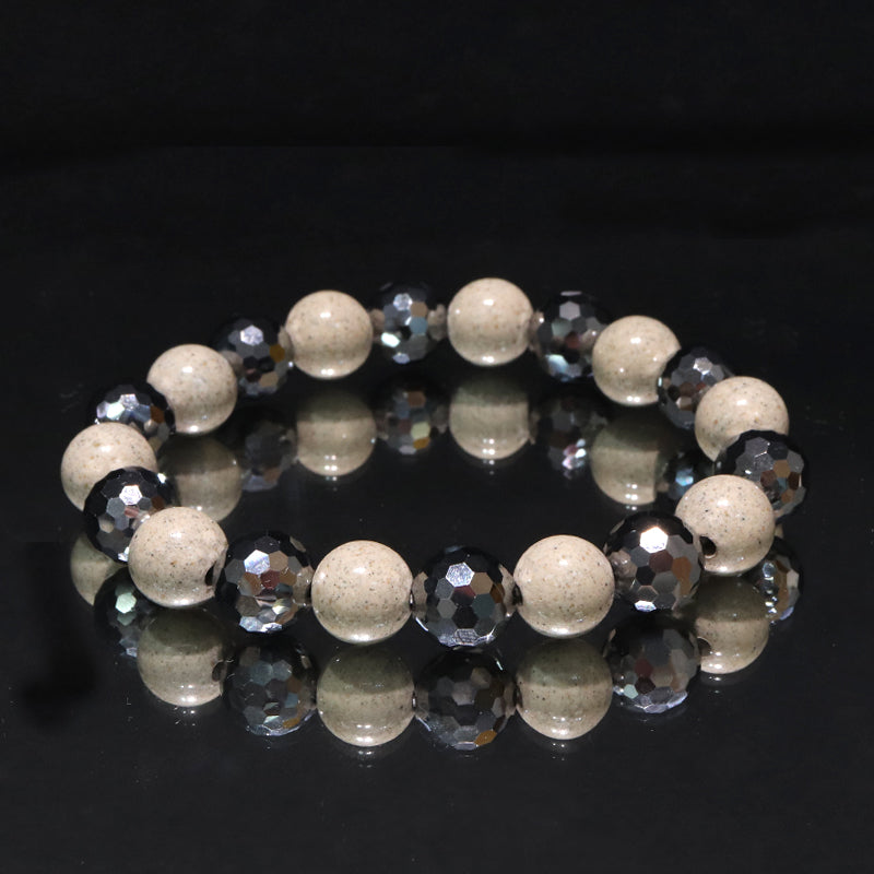 【ことほぎ】健康美ブレスレット　テラヘルツ×北投石(白、黄灰、黒、青、緑)　ミラーカット　全20種　日本製   [co-g1666]