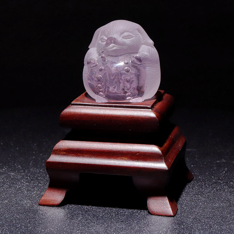 【一点物】【動画】アメジスト＜ブラジル産＞　イノシシ(猪)　彫り物　約28.8×27.1×27.7mm(本体)　台座付き　証明書付　 [co-g2898]